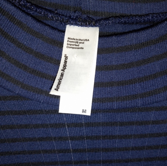 American Apparel Navy Blue and Black Striped Long Sleeve Mid Length Dress - Picture 3 of 4